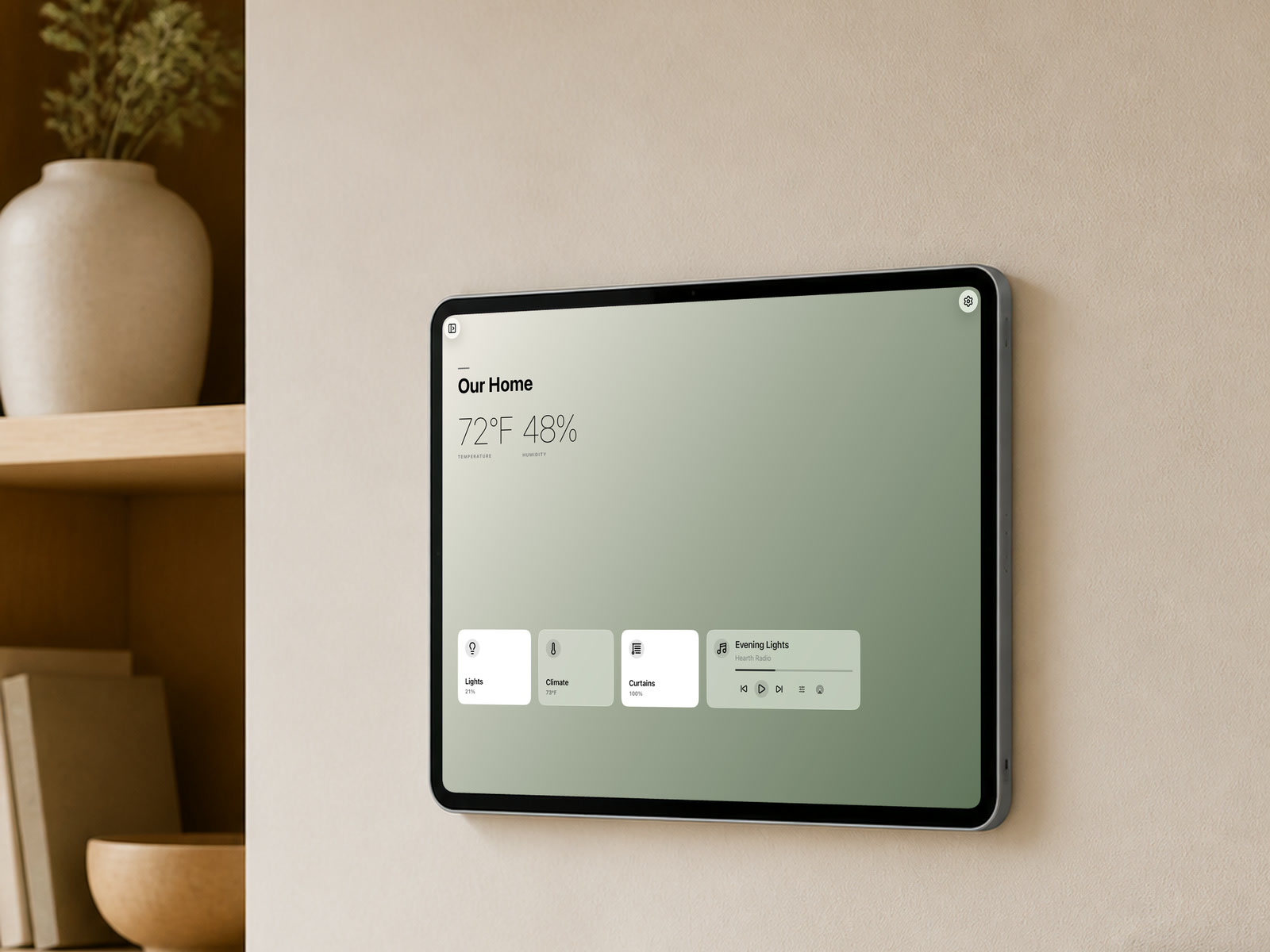Hearth whole-home dashboard on a wall-mounted iPad